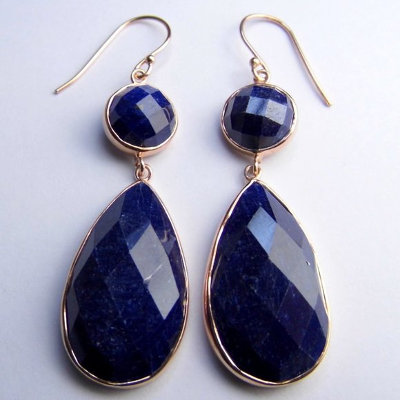 56 ctw SAPPHIRE Rose gold over Silver Earrings - Picture 7 of 8